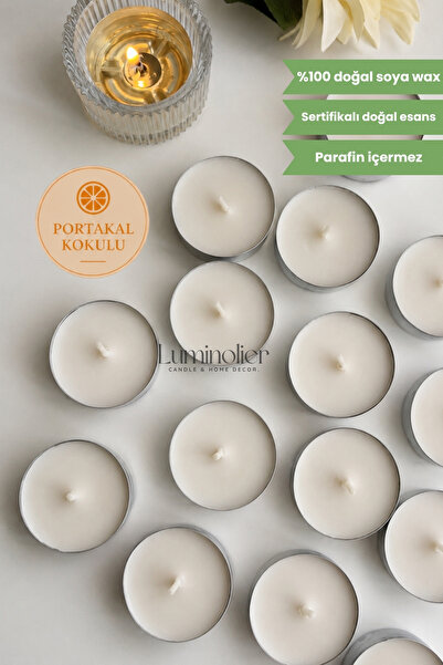Luminolier 10 Adet Portakal Kokulu Tealight Soya Mum – %100 Doğal, Vegan, Kur...
