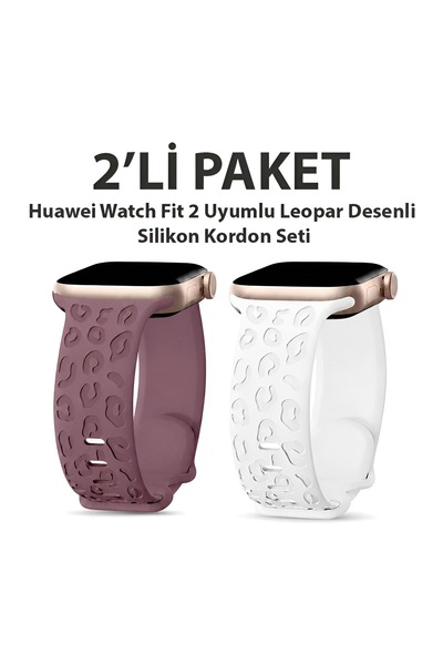 Dexmon Huawei Watch Fit 2 Uyumlu Leopar Desen Silikon Kordon Seti