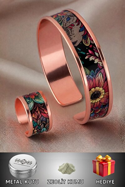 OSMANLI GÜMÜŞ Women's Copper Bracelet Ring Set - Ahri Model Special Edition M...