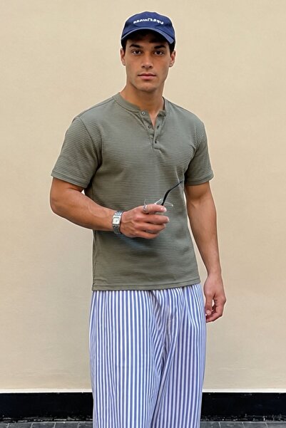 Madmext Khaki Buttoned Knitwear Men's T-Shirt 5842