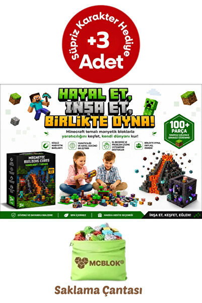 Genel Markalar Minecraft Manyetik Küp Blok volkan ve maden Temalı Yapı Taşı 1...