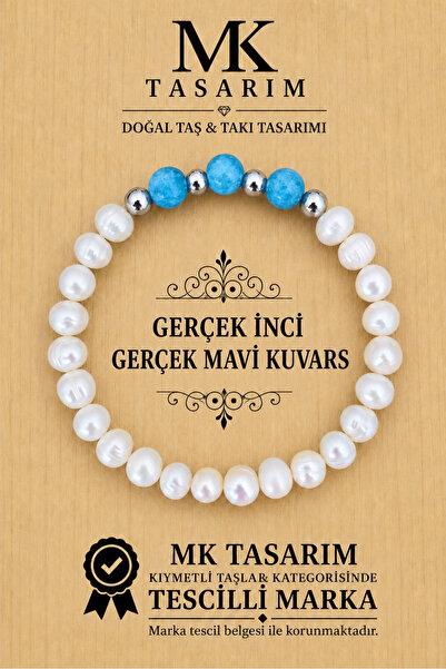 REAL PEARL REAL BLUE QUARTZ STONE BRACELET | IN SPECIAL BOX | WITH CUSTOMER CARD MK.002.004-1