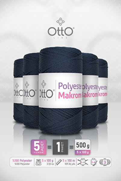 Otto Polyester Macrame - Navy Blue - 5-Pack - 2Mm/100Gr/100M - Supla, Accesso...