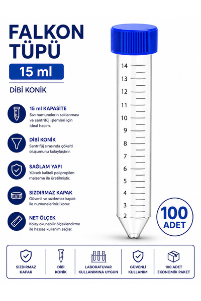 Labolist Falkon Tüpü 15 ml - Dibi Konik - 100 Adet