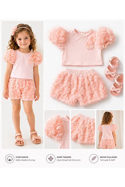 İray Girl's Rose Detailed Shorts Set – New Season Special Design | & Birthday...