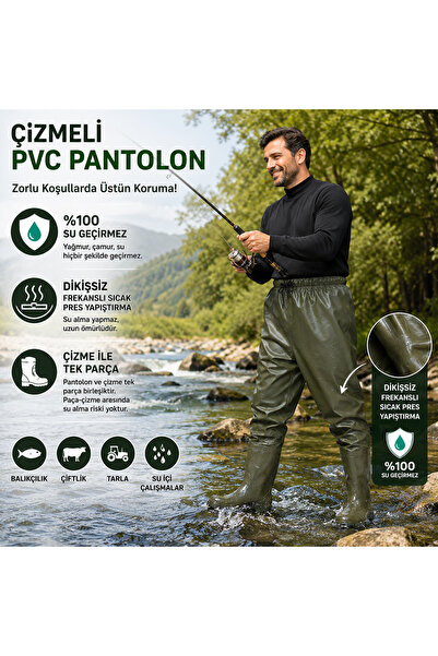 go out Balıkçı Çizme, %100 Su Geçirmez Çizmeli Pantolon, 55 Mikron Dikişsiz Avcı Balıkçı Pantalon
