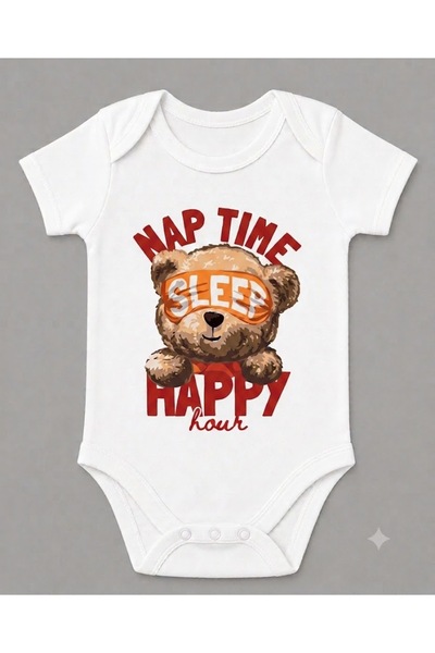 EYDUBABY Organic 100% Cotton Teddy Bear Sleep Nap Time Printed Baby Bodysuit ...