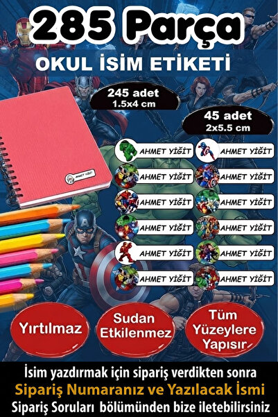 Kt Grup Yenilmezler Okul Etiketi Kalem Defter Etiketi Özel Isimli Etiket 12 F...