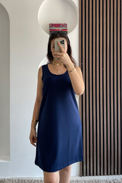 Secret Thick Strap Modal Dress-Navy Blue Navy Blue