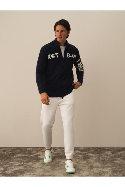 Xint Erkek Lacivert Fermuarlı Regular Fit Yün Hırka