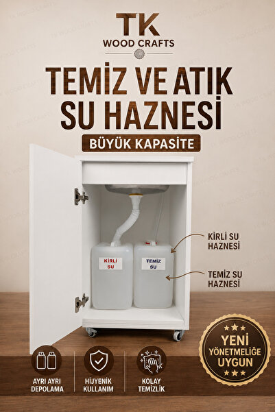 TK WOOD CRAFTS Premium Mobil Seyyar Lavabo Yeni Yönetmeliğe Uygun Tekerlekli Şarjlı Musluklu