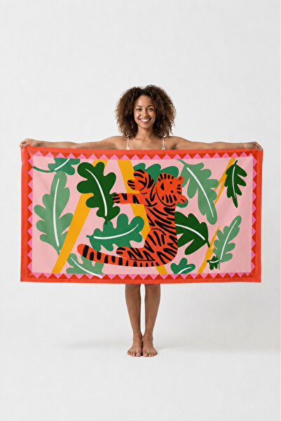 ASDİVA Orange Tropical Tiger Patterned Modern Design Beach and Pool Towel 75X150