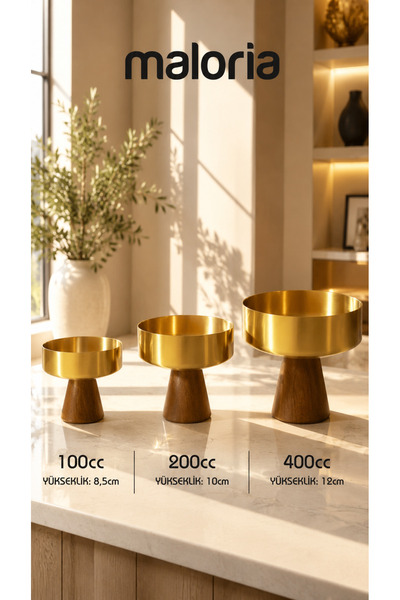 Maloria Vidalı Ahşap Ayaklı Gold Metal Sunumluk Dekoratif Meyvelik, Şekerlik,...