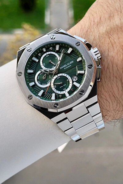 Daniel Klein Dial Green Band Silver Color Inner Indicators Active Men's Wrist...
