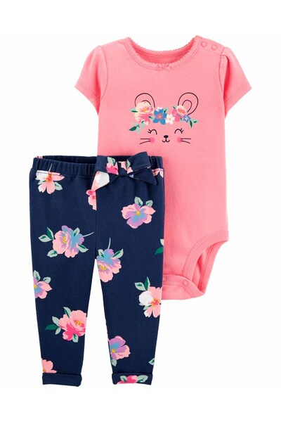 Carter's Kız Bebek Çiçek Desenli Kısa Kollu Body Pantolon Set 2'li Paket