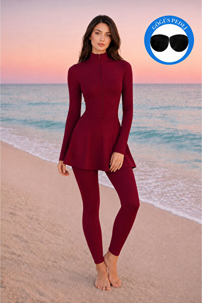 Maison La Femme Women's Long Sleeve Zippered Skirted Swimsuit