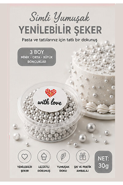 hediyehobihersey Yenilebilir Simli Pasta Süsü, Şekerleme, Simli Gümüş İnci Pa...