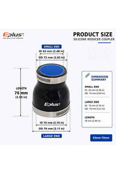 Choice15 63MM-70MM Eplus Black Silicone Tubing Reducer Hose Car Turbo Interco...