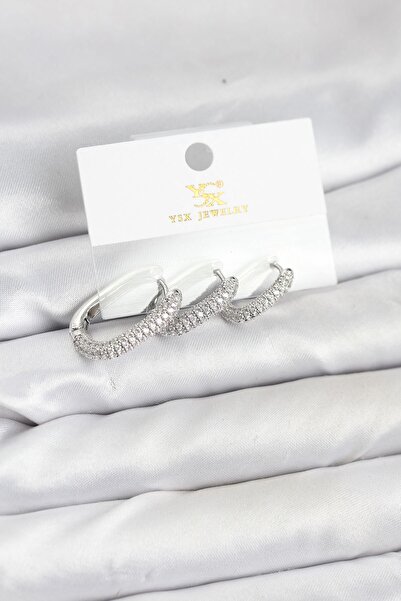 Inure Jewelry طقم أقراط من النحاس الفضي اللون مرصع بحجر الزركون موديل YSX Trio