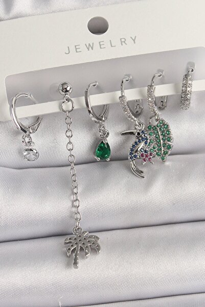 Inure Jewelry طقم أقراط نسائية متعددة من حجر الزركون المتدلي باللون الفضي وال...