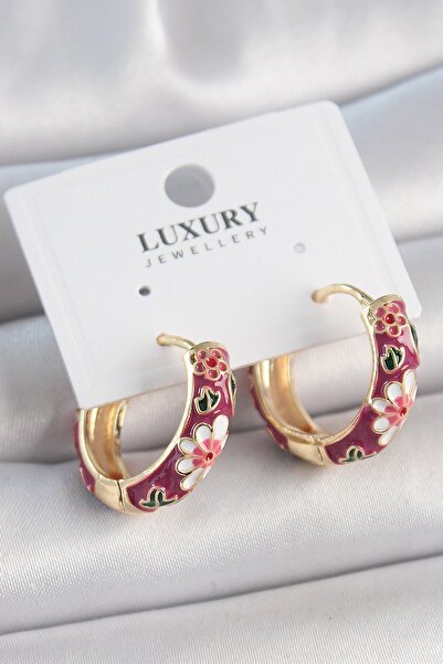 Inure Jewelry النحاس الذهب اللون هوب الأرجواني زهرة المينا أقراط المرأة