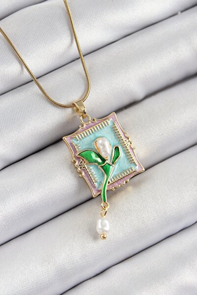 Inure Jewelry 316l steel chain turquoise artistic portrait dangle pearl detai...