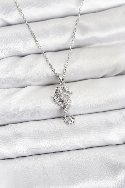 Inure Jewelry 316L Steel Chain Silver Color Sea Horse Model Zircon Stone Wome...