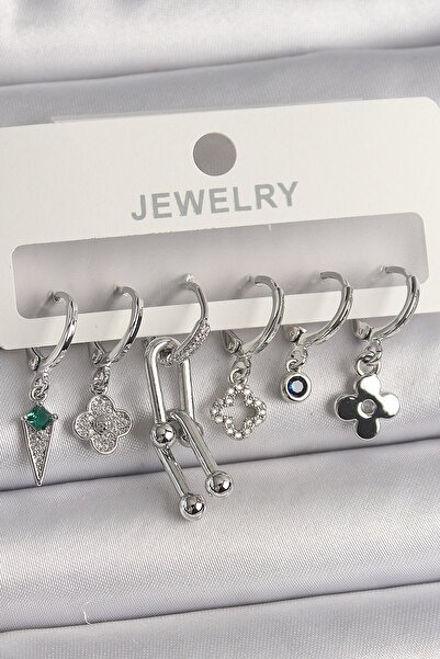 Inure Jewelry طقم أقراط نسائية متعددة الأشكال مصنوعة من النحاس الفضي مع أحجار...