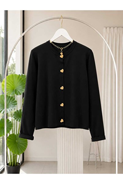 MODA VEDAT Cardigan tricotat cu nasturi in forma de inima -211