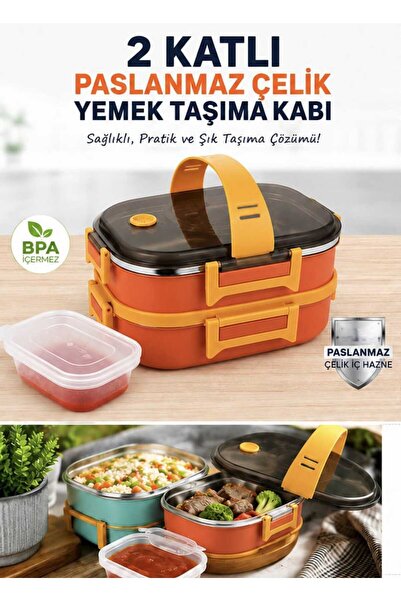 Vi Caro 1 Adet 2 Katlı Paslanmaz Çelik Yemek Taşıma Kabı Sefer Tası Buhar Tah...