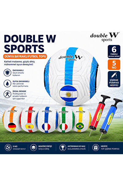 Miro Toys Double W Sports 5 No Futbol Topu Dünya Bayrak Desenli Makine Dikişl...