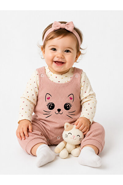 bebekyol Cat Printed Baby Girl Jumpsuit