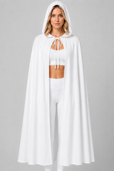 ReilaCos White Hooded Halloween Witch Cape 120 cm - Halloween Vampire Dracula Costume Cape