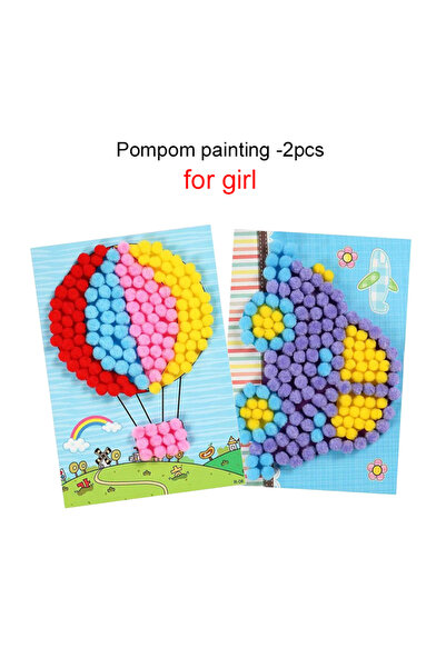 Choice 2random for girl 2PCS Children DIY Pompom Stickers Toys Handmade Creat...
