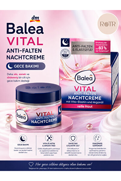 BALEA Vital, 50 ml Kırışıklık Karşıtı Gece Kremi Vita-Elastin ve Argan Yağı A...
