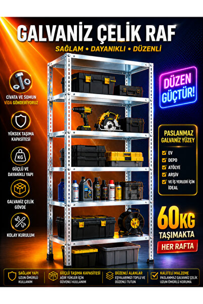 bölgeraf Çelik Raf 6 Katlı 31x75x200 Raf Sistemleri, Depo rafı, Arşiv rafı, K...