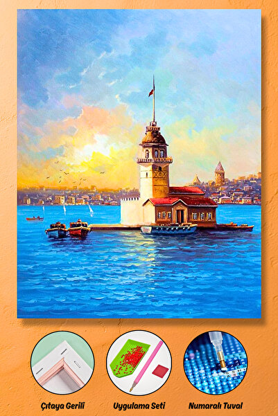 HONDEP 5d Elmas Boyama Mozaik Tablo 40x50 Cm Kız Kulesi Puzzle Tuval Seti