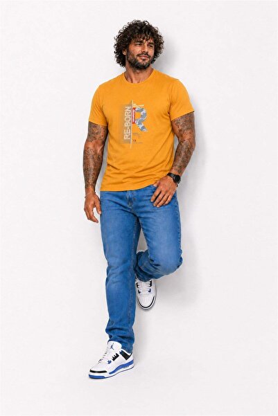 Starbattal Tricou pentru bărbați cu decolteu mare Re-Born 25185 MUSTARD