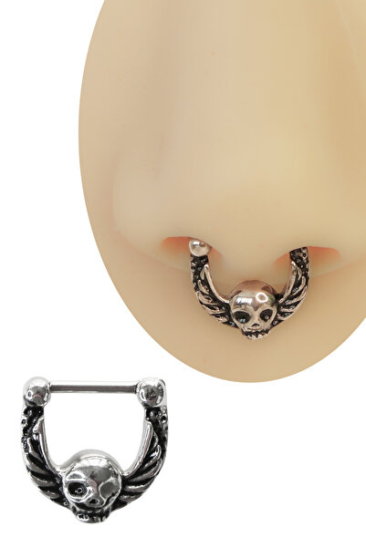 Cadının Dükkanı 316L Çelik Kanatlı Kuru Kafa Detaylı Septum Piercing | Gotik ...