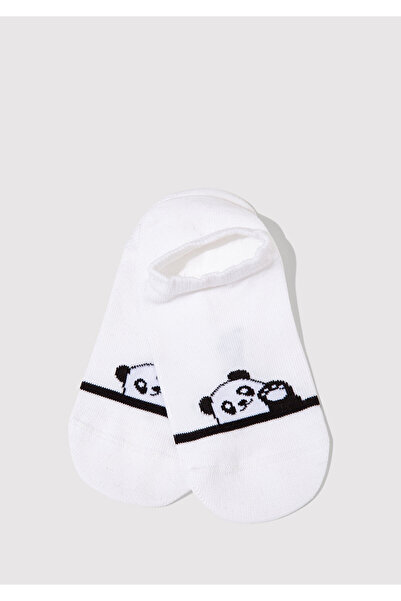 Mavi Panda Baskılı Beyaz Babet Çorabı 1912451-620