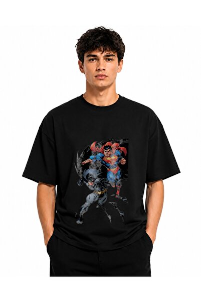 Inscriptie Tricou Unisex Bumbac Premium Casual " Batman & SuperMan "