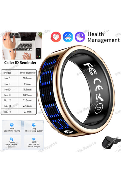Choice19 12 Gold Call ID Reminder Smart Ring Display Screen and Touch,Tasbih ...