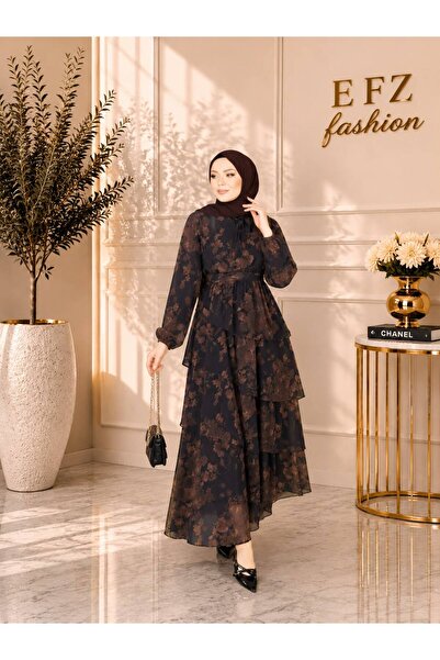 ATABEY MODA EFZ GİYİM Kat Kat Chiffon Dress New Color Brown