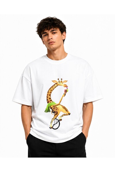 Inscriptie Tricou Unisex Bumbac Premium Casual " Girafa pe monociclu "