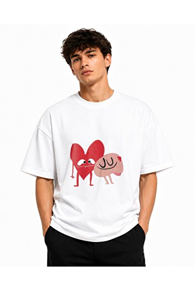Inscriptie Tricou Unisex Bumbac Premium Casual " Inima si creier "
