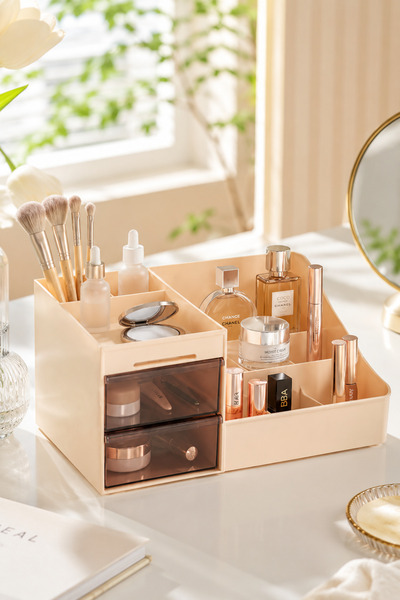 DOVİHOME Glow Series Grande Transparent Drawer Makeup and Cosmetic Organizer