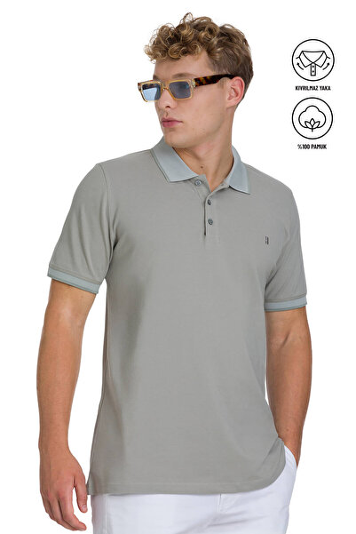 Hatemoğlu Haki Regular Fit 100% Pamuklu Kıvrılmaz Polo Yaka Tişört