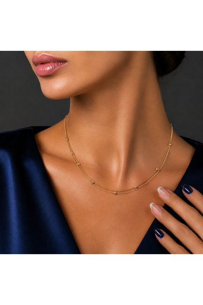 Jewellery Turk 14 Ayar Çift Zincir Dorika Kolye