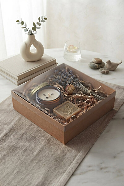 Kutu Ambarı Asetat Kapaklı Kraft Kutu Karton Hediye Kutusu 10x10x3 cm 25'li