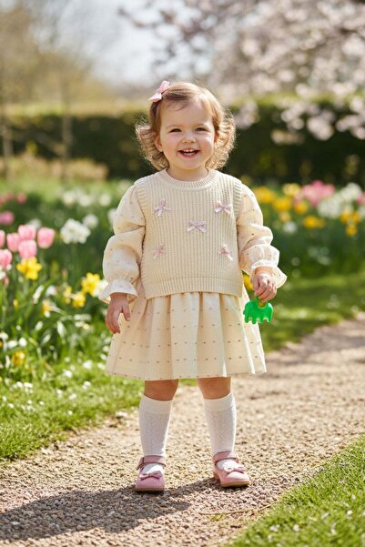 Fulla Moda Girls' Dress with Bow and Knit Sweater